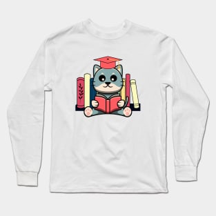 Cat reading books Long Sleeve T-Shirt